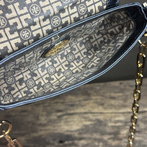 Tory Birch Amanda Black Mini Clutch Crossbody Gold Chain Removable Strap Leather - Picture 16 of 16